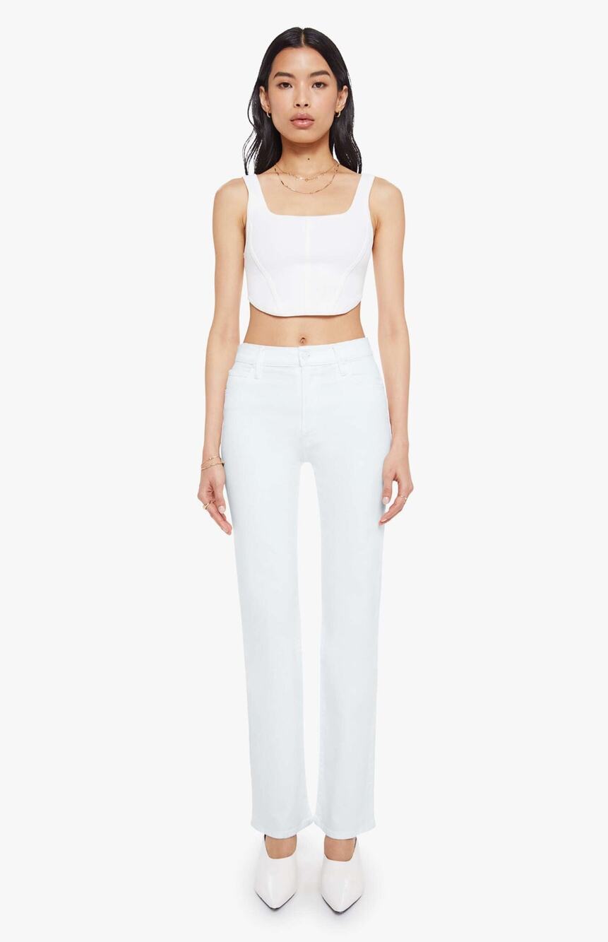 MOTHER Kick It Ankle Mid-Rise Straight-Leg Jeans Totally Innocent White US 23